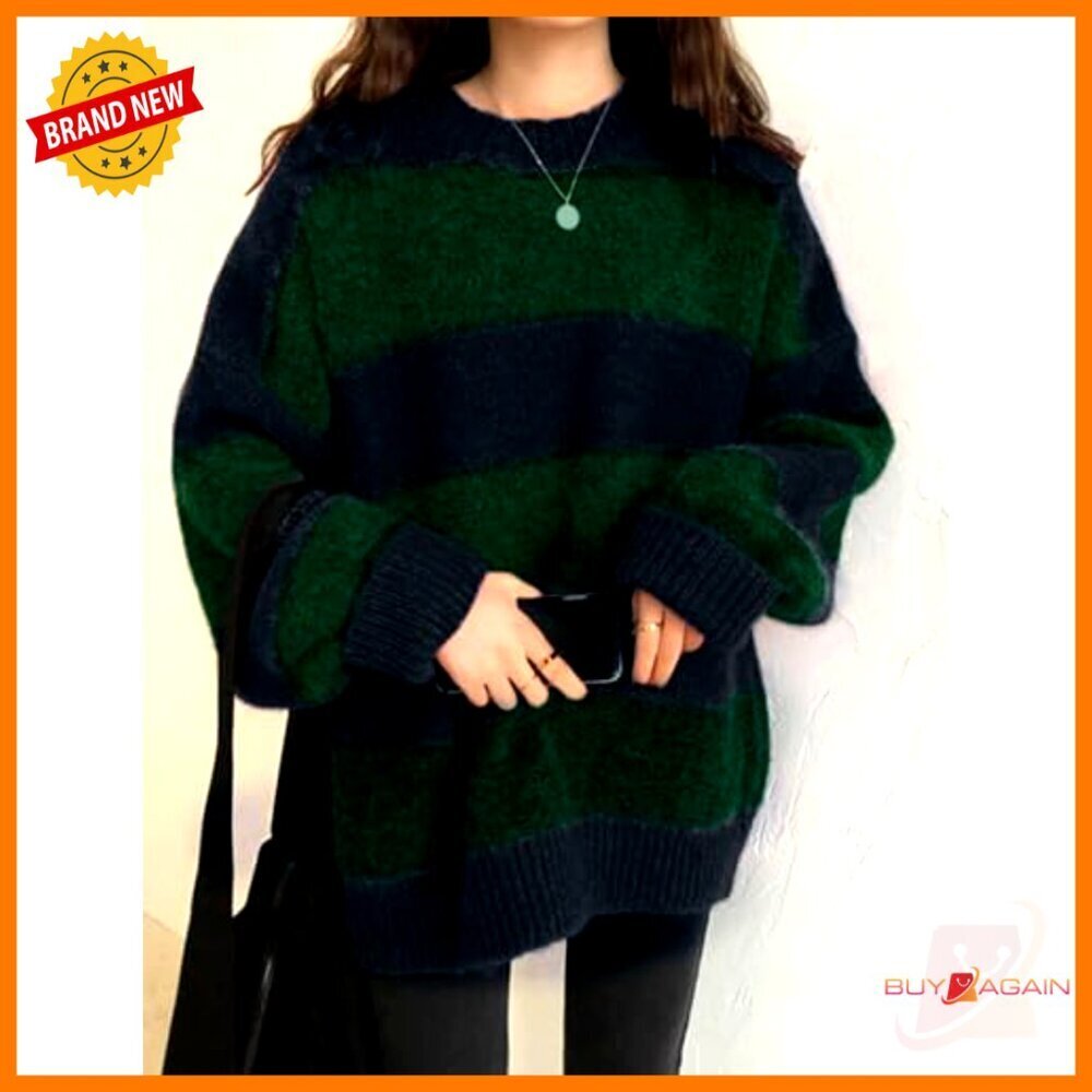 Oversized Striped Pullover Sweater Knit Crewneck Long Sleeve Fall Fashion - Picture 4 of 7